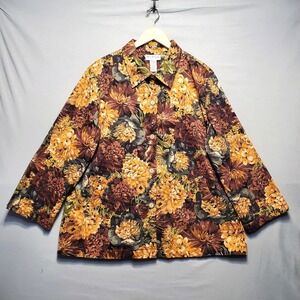 NorthStyle Jacket Womens XL Brown Floral Button Lined Boho Cottagecore Shacket